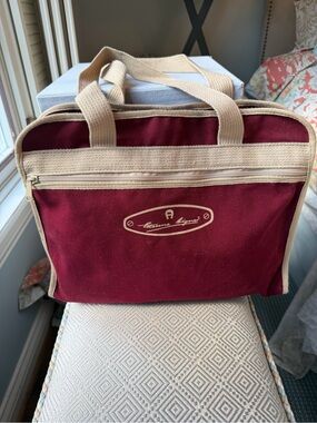 Eitenne Aigner Burgundy Canvas Tote with Tan Trim - Signature Logo